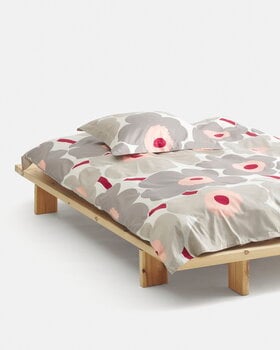 Marimekko Unikko sateen duvet cover, 240 x 220 cm, off-white - warm grey - pink, decoration image