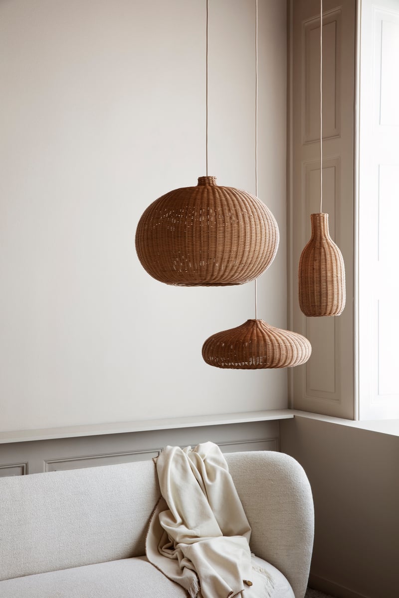 Lampadario In Rattan E Ferro A Forma Di Luna - Luce Naturale Intrecciata Per Ristorante, Bar, Camera Da Letto, Ingresso