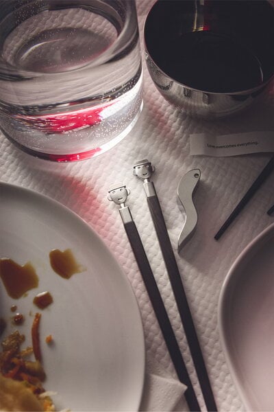 Posate, Bacchette e supporto Alessandro Stick, ebano - acciaio inox, Nero