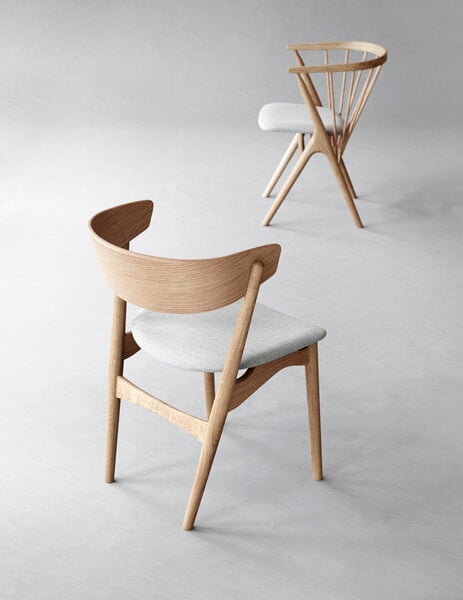 Dining chairs, No 7 chair, soaped oak - grey fabric, Gray