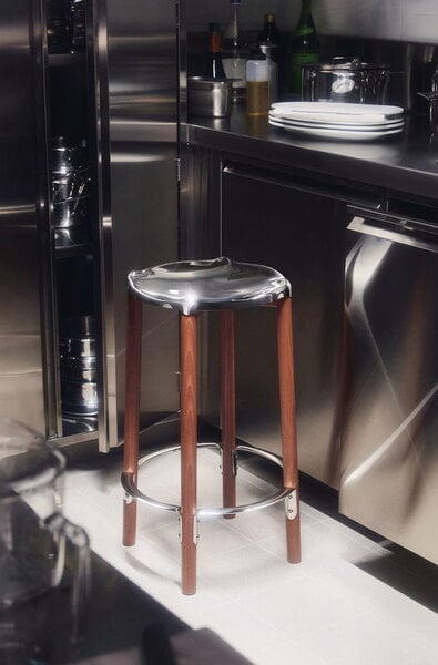 Bar stools & chairs, Poêle bar stool, brown beech - mirror polished steel, Brown