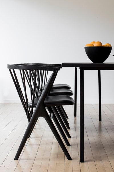 Dining chairs, No 8 chair, black oak - black leather, Black