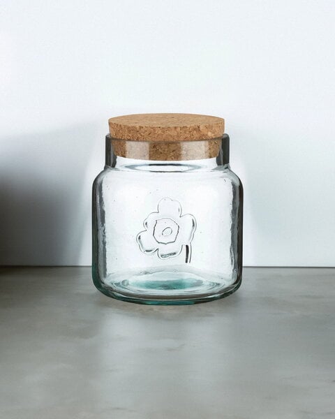 Jars & boxes, Oiva - Unikko jar, small, recycled glass - cork, Transparent