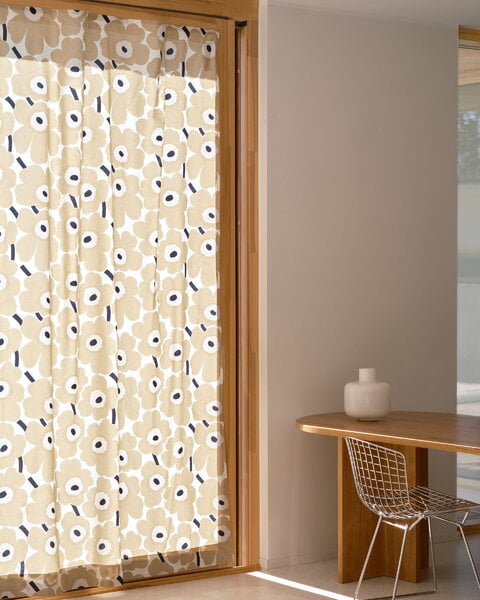 Vorhänge, Pieni Unikko Gardine, 135 x 250 cm, Cremeweiß - Beige - Dkl.blau, Beige