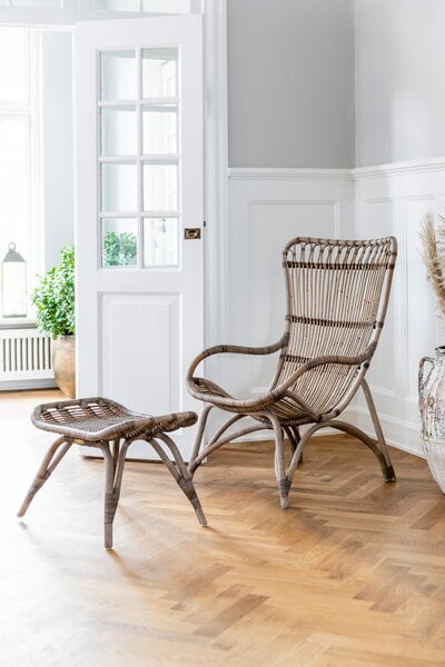 Polsterhocker, Monet Fußhocker, taupe Rattan, Grau