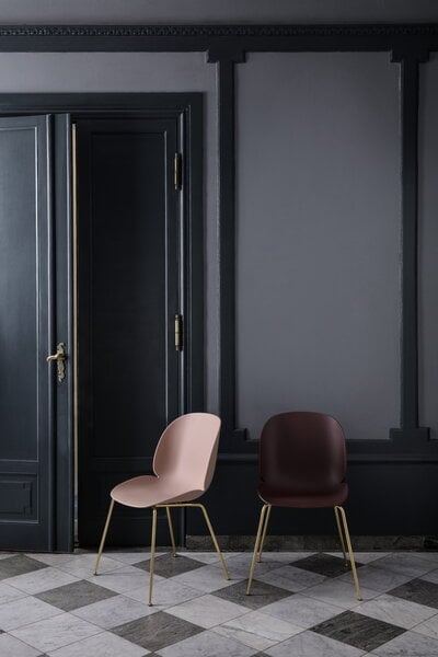 Dining chairs, Beetle chair, brass semi matt - sweet pink, Gold