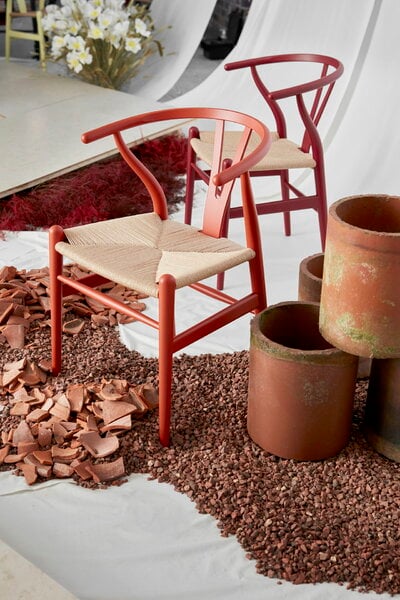 Ruokapöydän tuolit, CH24 Wishbone tuoli, soft terracotta - paperinaru, Luonnonvärinen