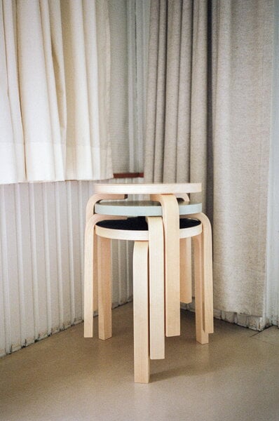 Stools, Aalto stool 60, black linoleum - birch, Black