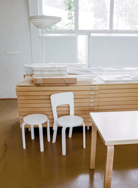 Tabourets, Tabouret Aalto E60, blanc laqué, Blanc