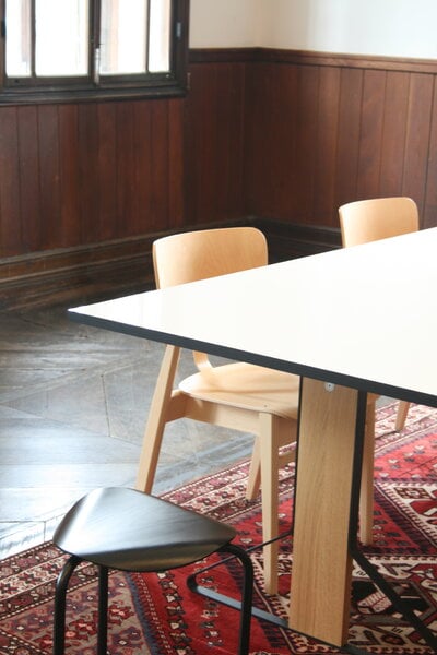 Ruokapöydät, Kaari pöytä REB 001, valkoinen laminaatti - tammi, Valkoinen