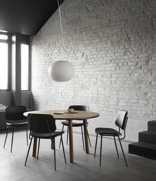 Ruokapöydän tuolit, Søborg tuoli 3062, musta teräsrunko, musta tammi - musta nahka, Musta