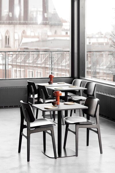 Dining chairs, Søborg chair 3052, wood base, black oak - black leather, Black