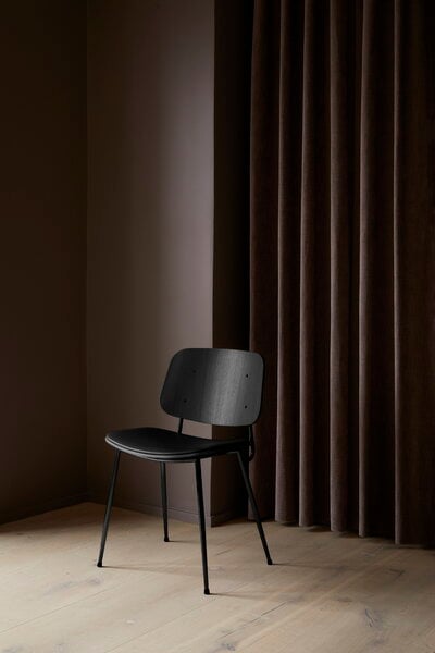 Dining chairs, Søborg chair 3061,  black steel base, black oak - black leather, Black