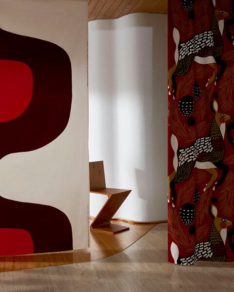 Marimekko fabrics, Seireen cotton sateen fabric, cotton - burgundy - red, Natural