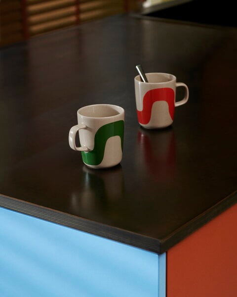 Cups & mugs, Oiva - Seireeni mug, 2,5 dl, 2 pcs, terra - green - red, Brown