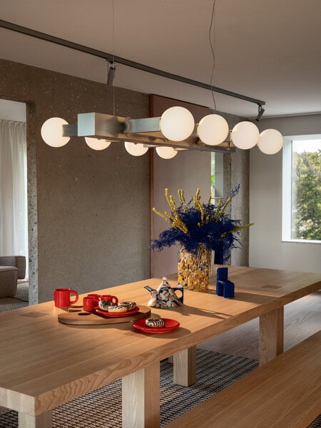 Pendant lamps, Knuckle Linear chandelier, brushed aluminum, White
