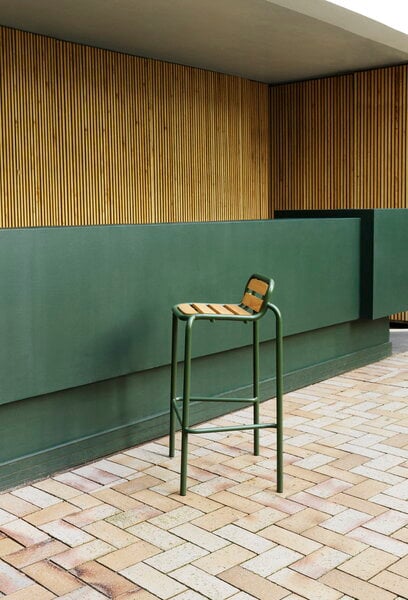 Patio chairs, Vig barstool, 75 cm, Robinia wood - dark green, Natural