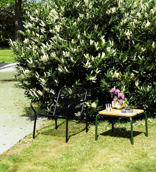 Tavoli da patio, Tavolino Vig, 55 x 45 cm, legno di robinia-verde scuro, Naturale