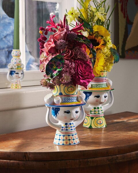 Vases, Vase Lady with Hat, 20,5 cm, bleu, Blanc