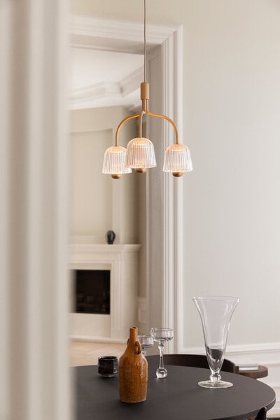 Lampade a sospensione, Lampada a sospensione Asteea 3, ottone satinato - vetro ondulato, Oro