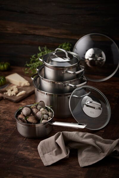 Pots & saucepans, Elegance cookware set, 4 pots with 3 lids, steel, Silver