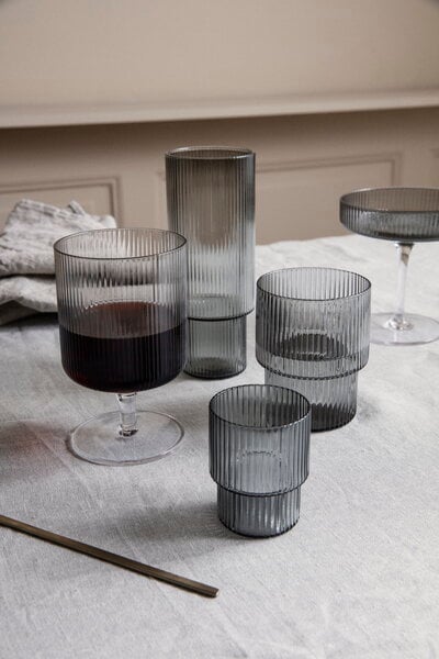 Tumblers, Ripple long drink glasses, 4 pcs, smoked grey, Gray