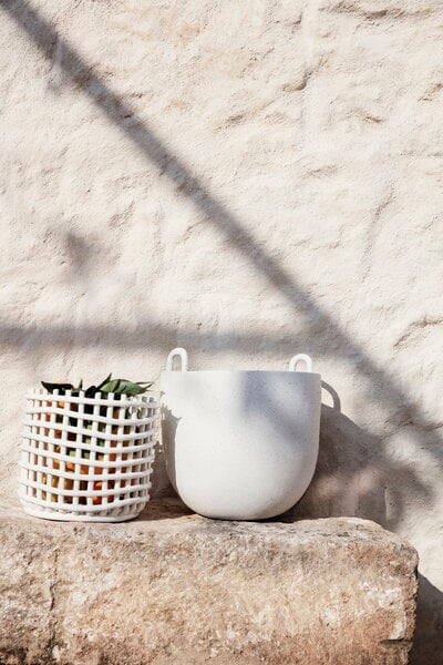 Platters & bowls, Ceramic basket, large, off-white, White