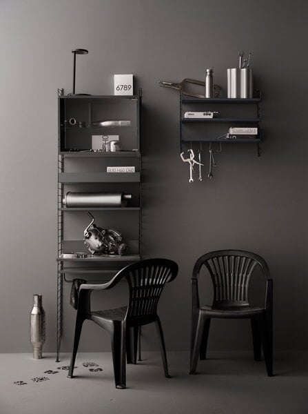 Shelving units, String metal shelf 58 x 30 cm, high, dark grey, Gray