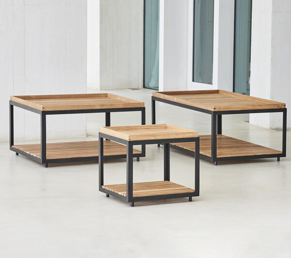 Table Upper Level Cane-line Level coffee table, large, teak - lava grey | Finnish Design Shop