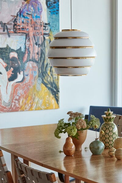 Pendant lamps, Aalto pendant A331 "Beehive", white - brass, White