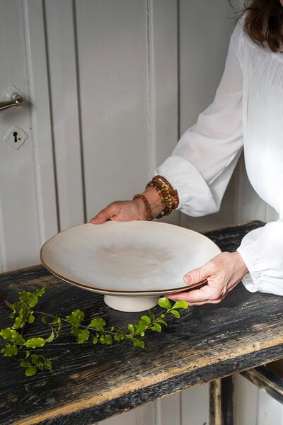 Plats de service, Présentoir à gâteau Edge, 32 cm, ivoire doré, Blanc