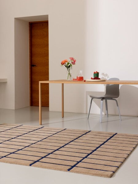 Tapis en laine, Tapis Tiiliskivi, bleu vif, Beige