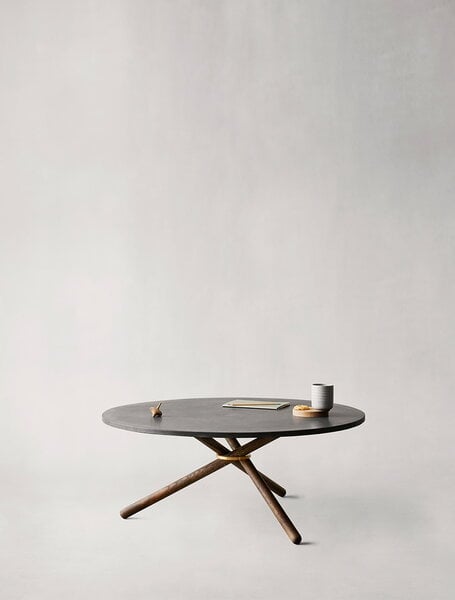 Tavoli da salotto, Tavolino da salotto Bertha, 90 cm, cemento scuro - rovere scuro, Grigio