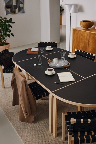 Tavoli da pranzo, Tavolo Aalto 80A, betulla - linoleum nero, Nero