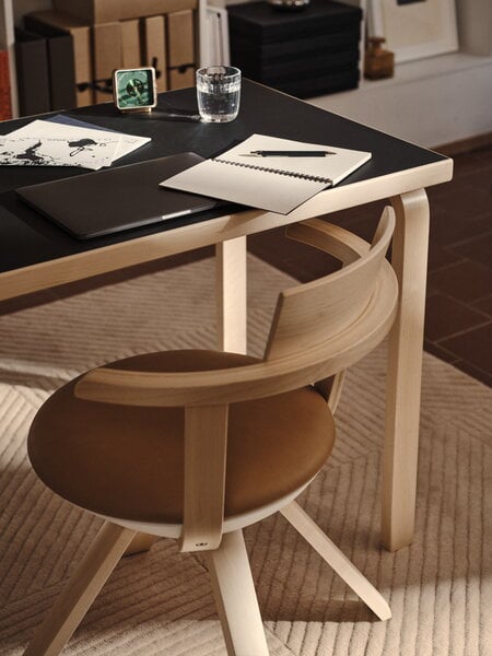 Dining tables, Aalto table 80B, 60 x 100 cm, birch - black linoleum, Black