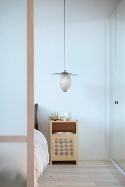 Nightstands, Classic nightstand with door, pine - rattan, Natural