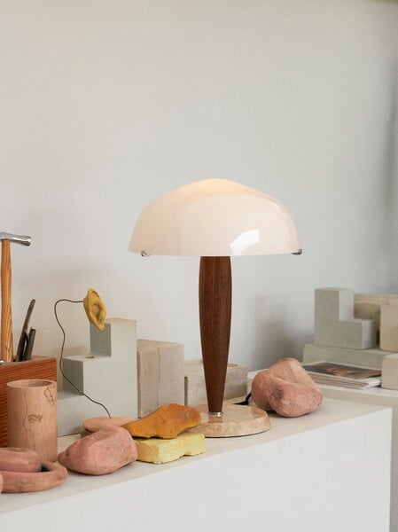 Desk lamps, Herman SHY3 table lamp, opal glass - walnut - marble, Multicolour