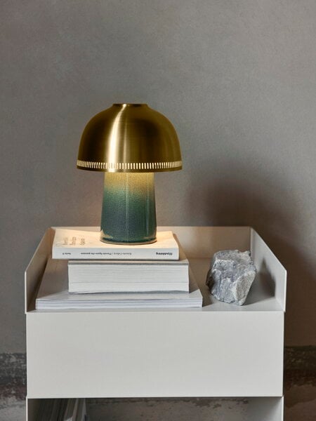 Exterior lamps, Raku SH8 portable table lamp, blue green - brass, Gold