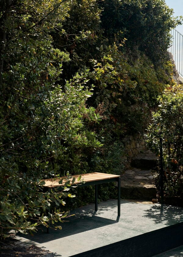 Sedie da patio, Panca Ville AV27, 110 x 40 cm, teak - warm black, Nero