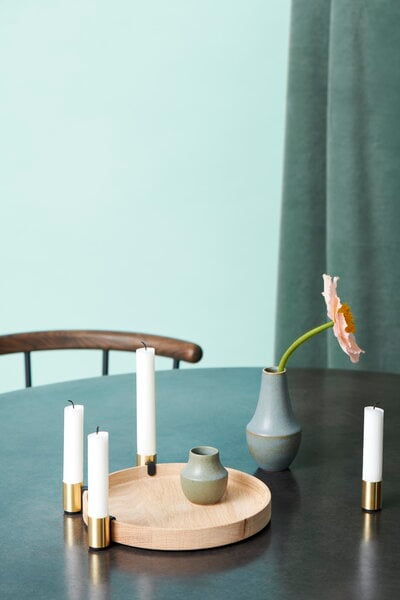 Candleholders, Luna candleholder, oak - brass, Gold