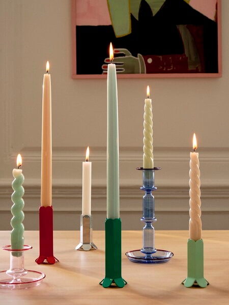 Candleholders, Flare candleholder, tall, light blue with red rim, Light blue