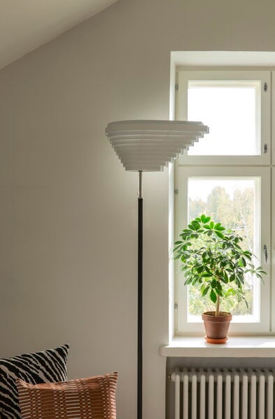 Floor lamps, Aalto floor lamp A805, nickel plated brass , Black & white