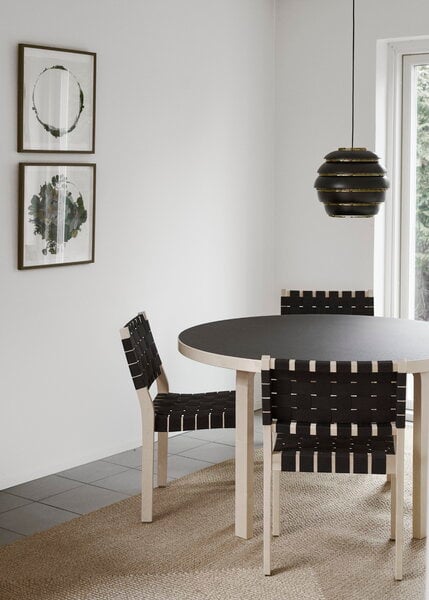 Tables de salle à manger, Table Aalto 91, bouleau - linoléum noir, Noir