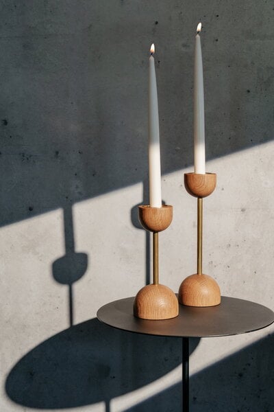 Candleholders, Duo candleholder, 24,5 cm, oak - gold, Gold