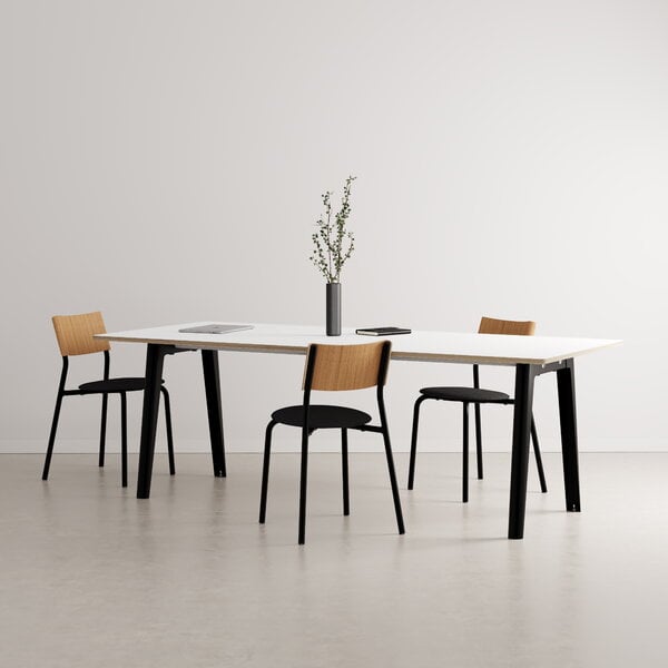 Ruokapöydät, New Modern pöytä 220 x 95 cm, valk. laminaatti - grafiitinmusta, Valkoinen