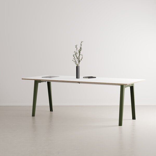 Tavoli da pranzo, Tavolo New Modern 220 x 95 cm, laminato bianco - verde rosmarino, Bianco