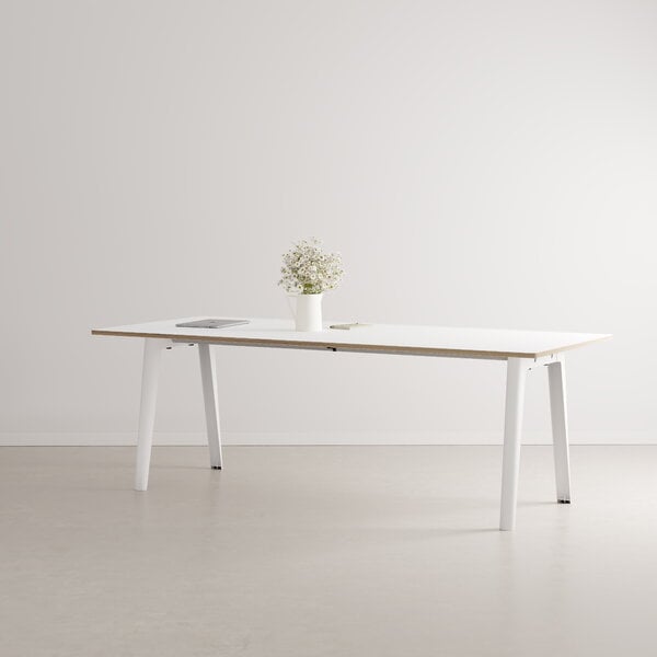 Ruokapöydät, New Modern pöytä 220 x 95 cm, valk. laminaatti - valkoinen, Valkoinen