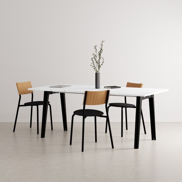 Ruokapöydät, New Modern pöytä 190 x 95 cm, valk. laminaatti - grafiitinmusta, Valkoinen
