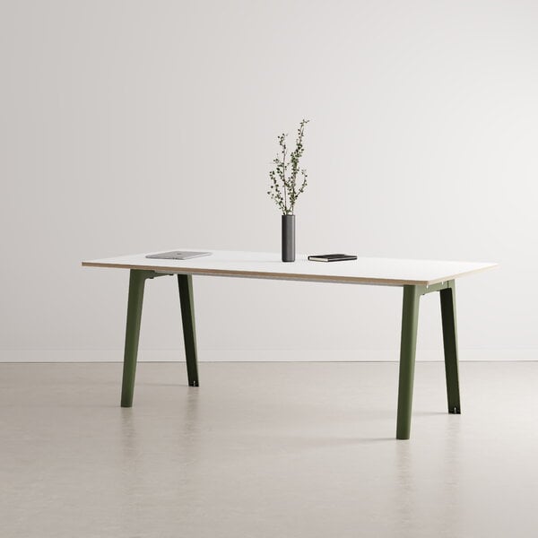 Ruokapöydät, New Modern pöytä 190 x 95 cm, valk. laminaatti - tummanvihreä, Valkoinen