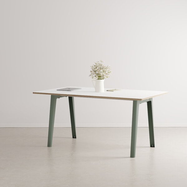 Ruokapöydät, New Modern pöytä 160 x 95 cm, valk. laminaatti - harmaanvihreä, Valkoinen